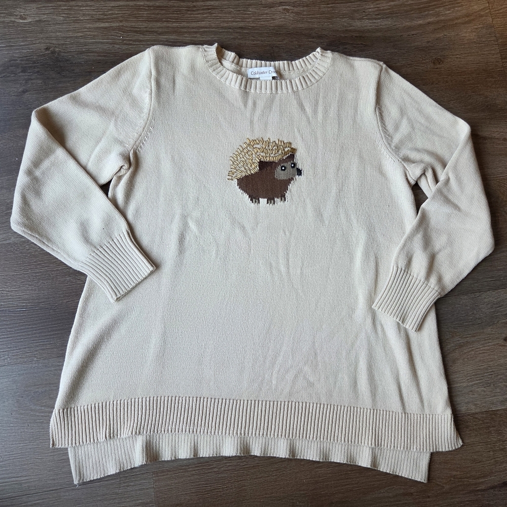 Coldwater Creek Beaded Hedgehog Cream Colored Womens Kniy Sweater Sweatshirt